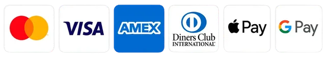 Payment logos for Visa, Mastercard, American Express, Discover, Apple Pay and Google Pay